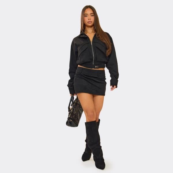 EGO Mid Rise Fitted Mini Skirt In Black Faux Suede, Women's Size UK 6