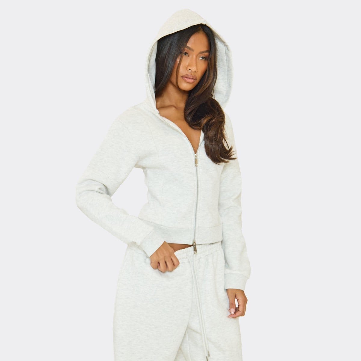 EGO Long Sleeve Zip Up Jacket In Light Grey Marl, Women's Size UK 6 - 1