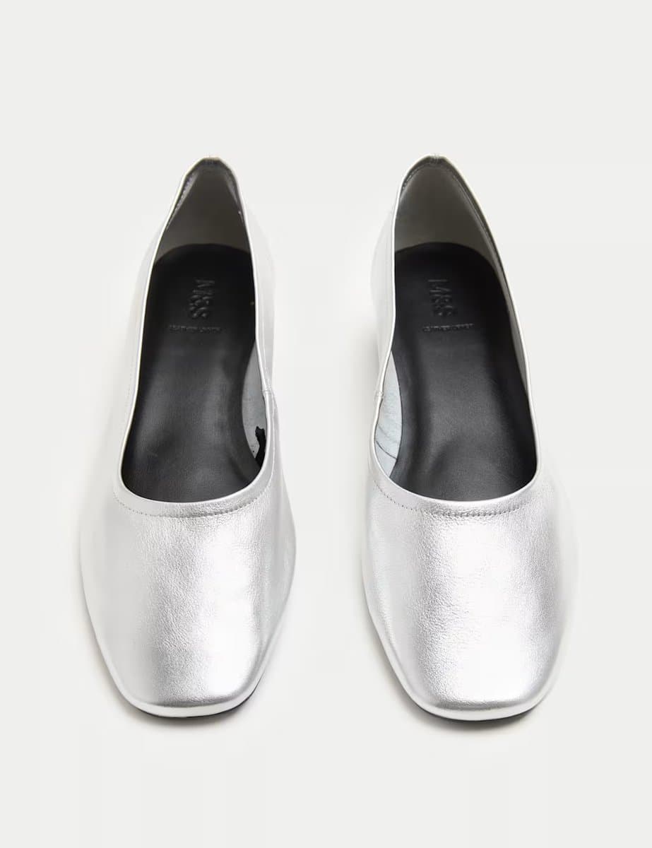 Marks & Spencer M&S Metallic Block Heel Pumps in Silver