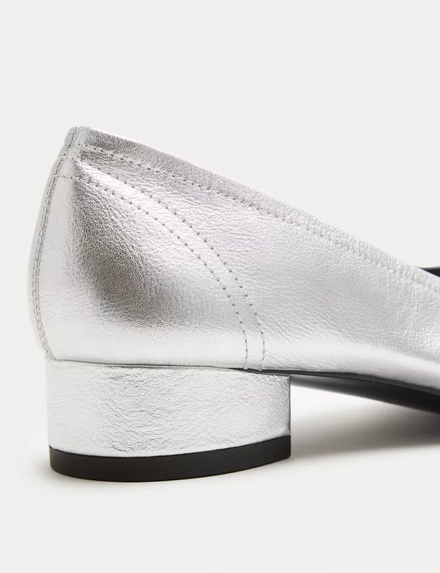Marks & Spencer M&S Leather Metallic Block Heel Pumps Silver - 2