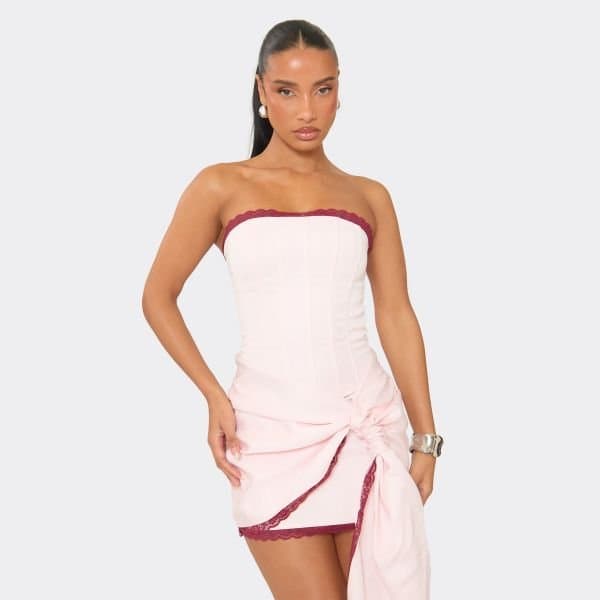 EGO EGO Pink Satin Bandeau Lace Trim Edge Corset