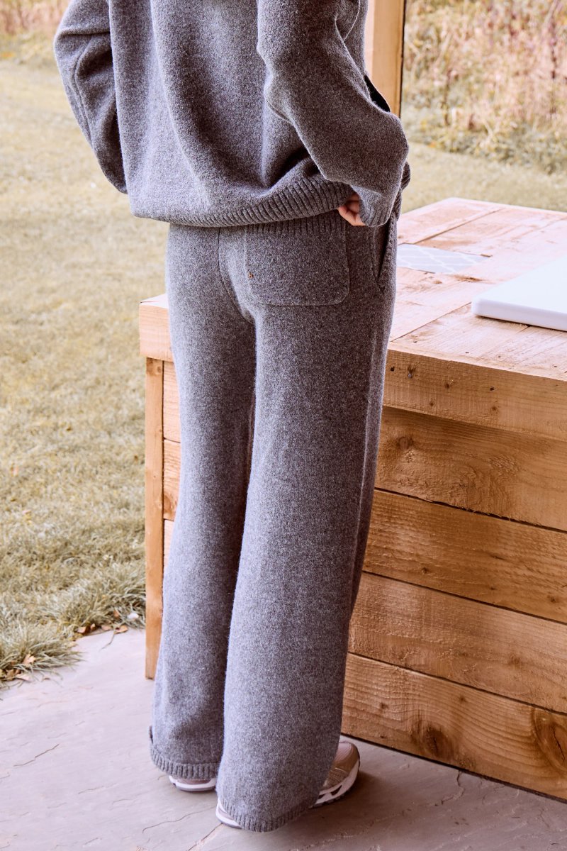 Kaiia Kaiia Logo Knit Wide Leg Trousers Charcoal - 4
