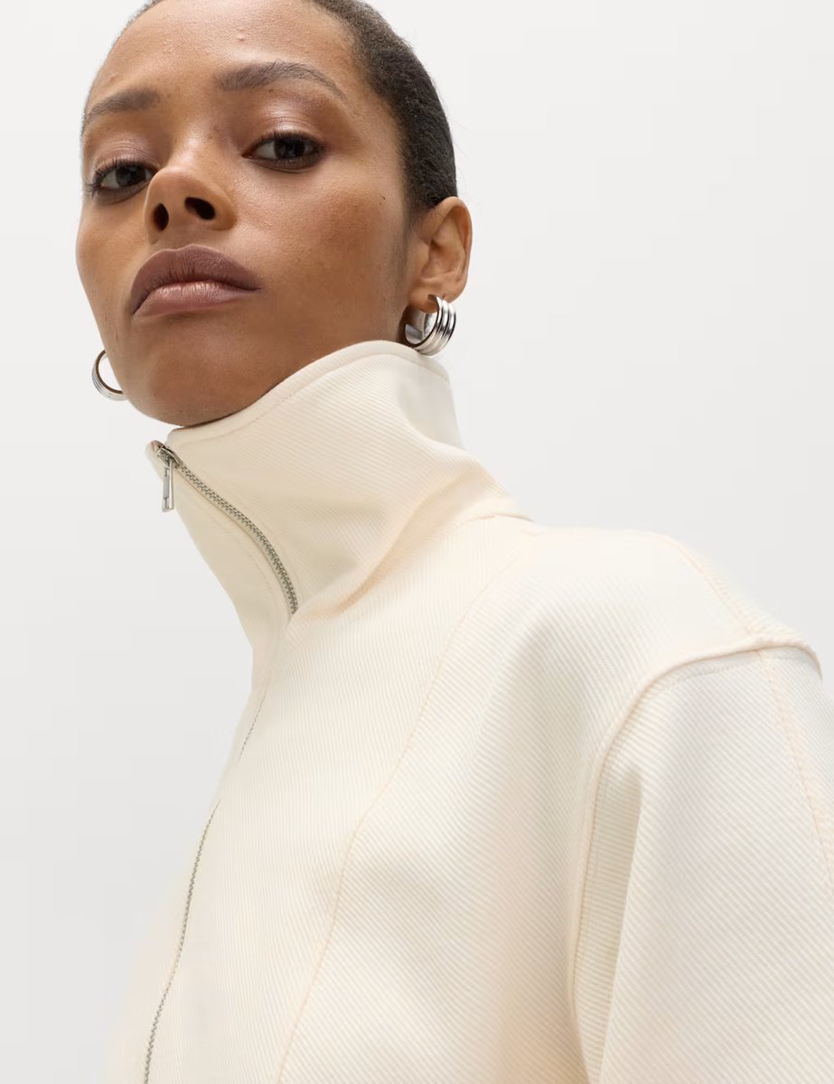 Marks & Spencer M&S Cotton Rich Waisted Zip Through Sweatshirt Ivory - 4