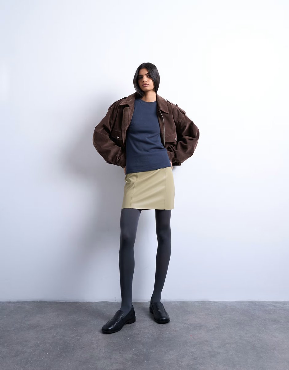 ASOS Topshop faux leather co-ord mini skirt in sage - 2