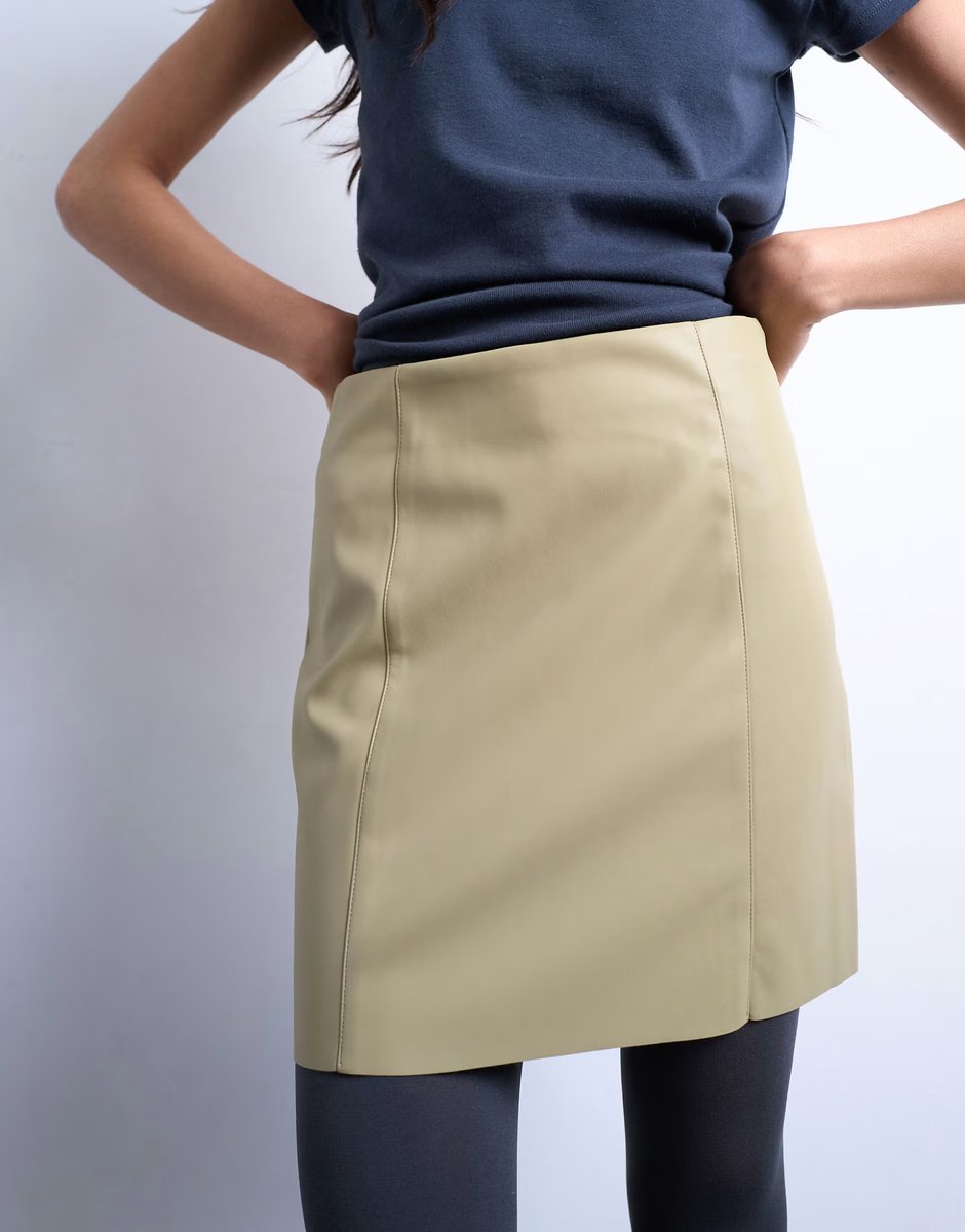 ASOS Topshop faux leather co-ord mini skirt in sage - 3