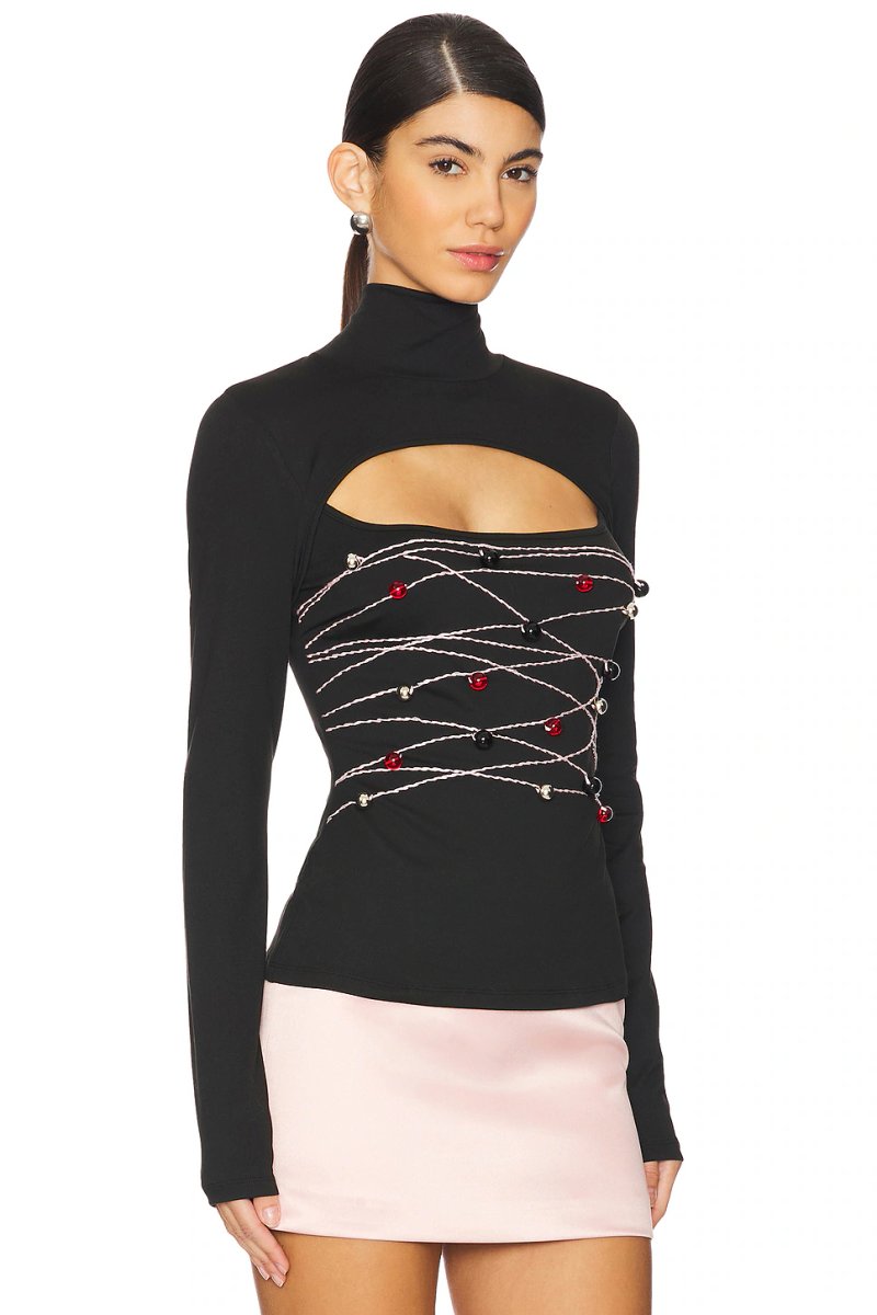 revolve Beaded Long Sleeve Top - 2