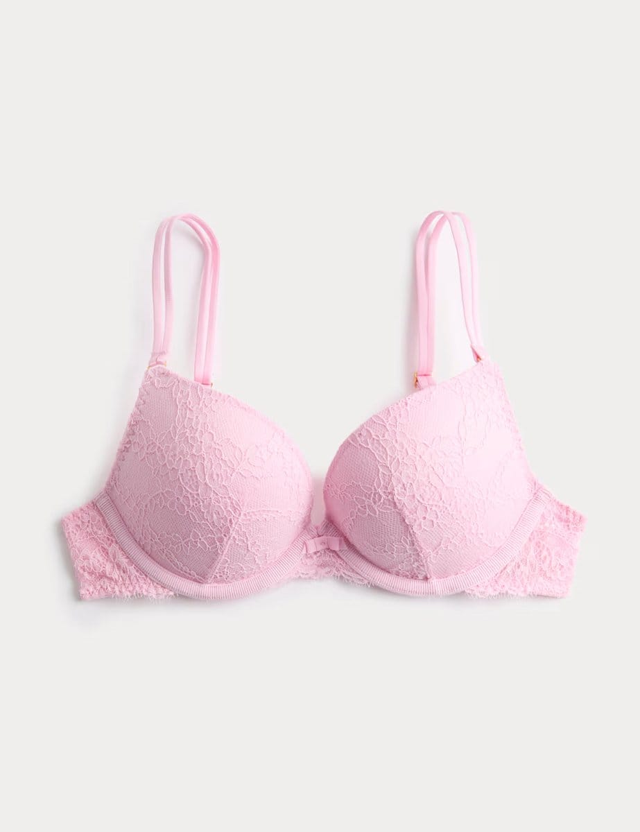 Marks & Spencer M&S Ida Lace Wired Push-Up Plunge Bra (A-E) Pink Sorbet - 1