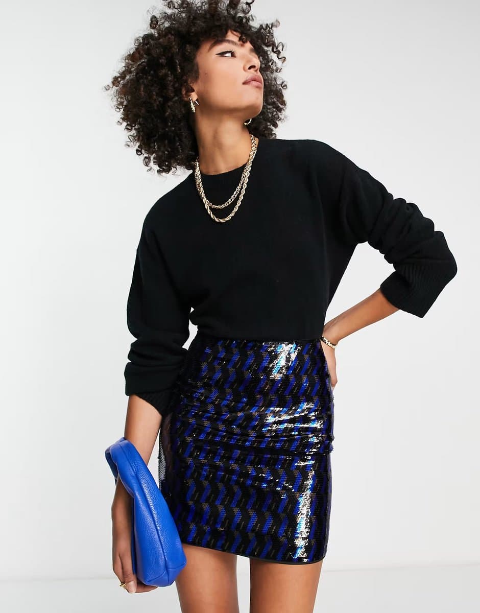 ASOS & Other Stories all over sequin mini skirt in blue and black geometric