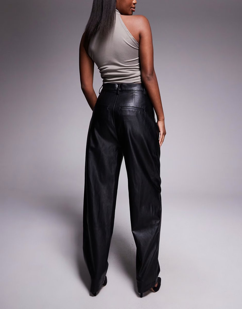 ASOS Bardot leather look high waisted tapered leg trousers in black - 4