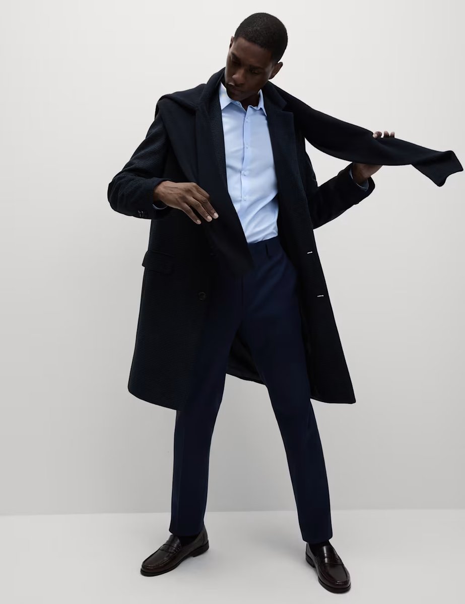 Marks & Spencer M&S Skinny Fit Easy Iron Cotton Blend Shirt Light Blue - 4