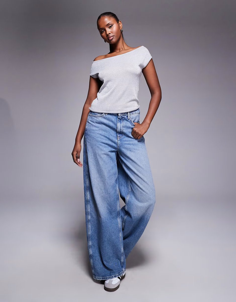 ASOS Edikted Holly glitter off shoulder top in silver - 3