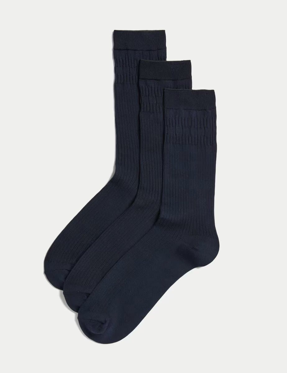 Marks & Spencer M&S 3 Pack Gentle Grip Cool & Fresh Socks in Dark Navy