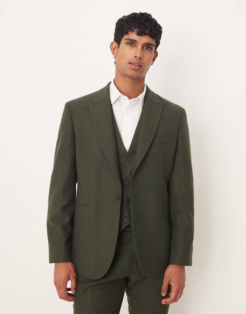 ASOS ASOS DESIGN slim herringbone suit jacket with wool in dark green