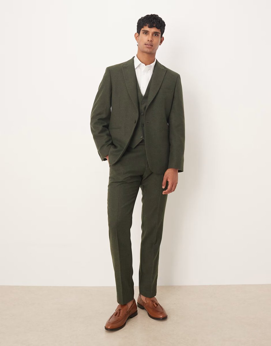 ASOS ASOS DESIGN slim herringbone suit jacket with wool in dark green - 2