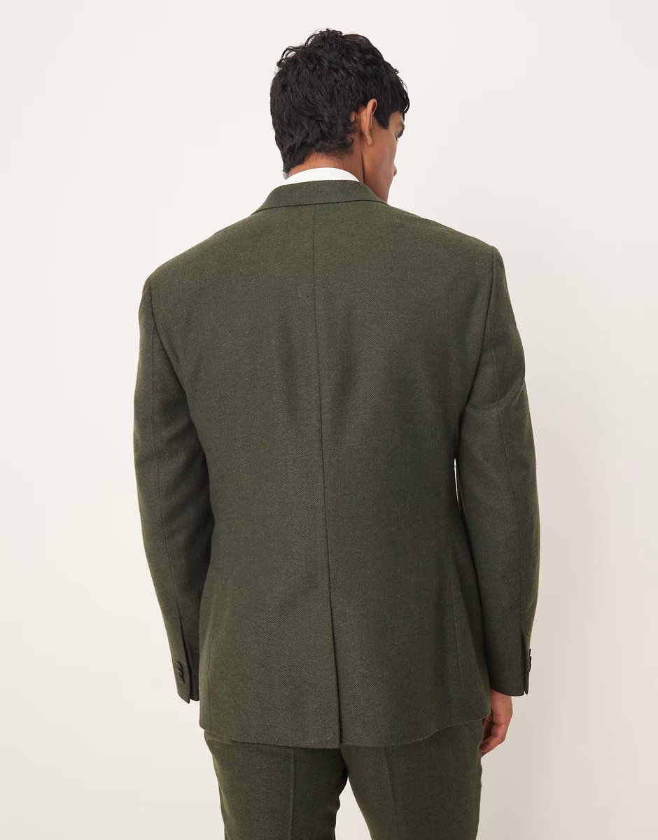 ASOS ASOS DESIGN slim herringbone suit jacket with wool in dark green - 3