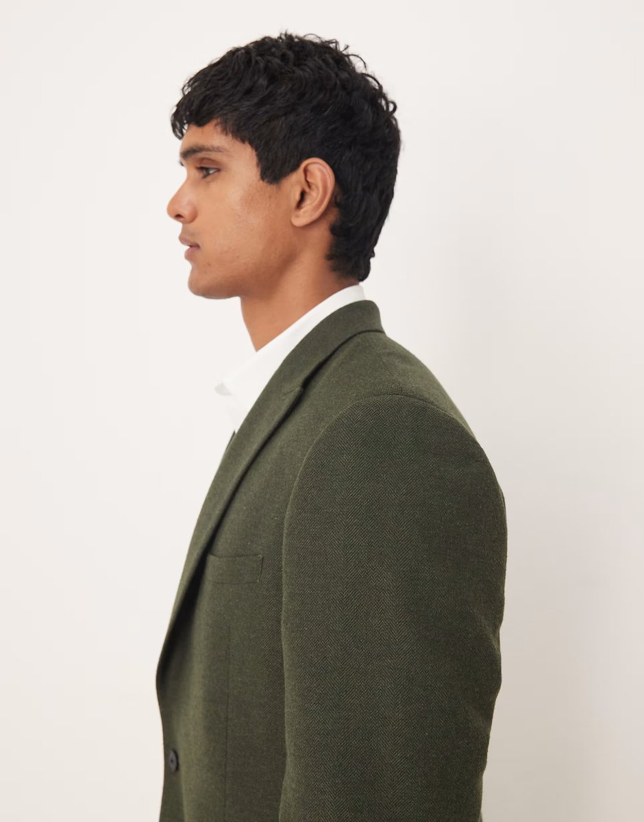 ASOS ASOS DESIGN slim herringbone suit jacket with wool in dark green - 4