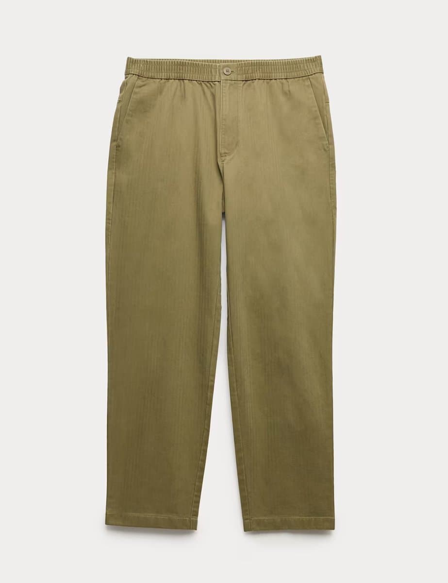 Marks & Spencer M&S Khaki Pure Cotton Herringbone Trousers
