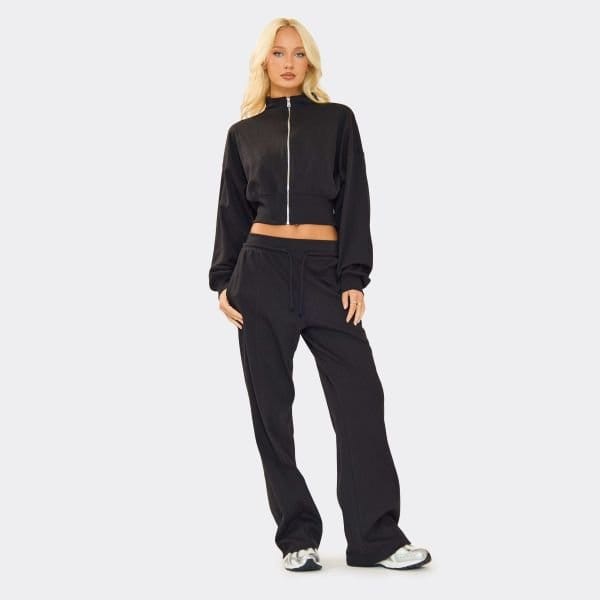 EGO Interlock Drawstring Waist Straight Leg Joggers In Black, Women's Size UK 6 - 1