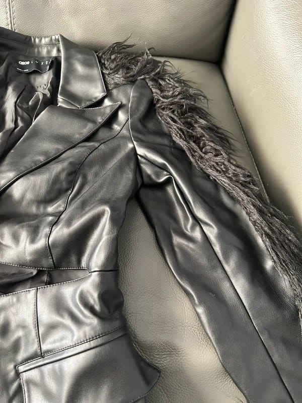 ASOS Black ‘cut out’ faux leather Blazer by ASOS Luxe Size 10 - 3