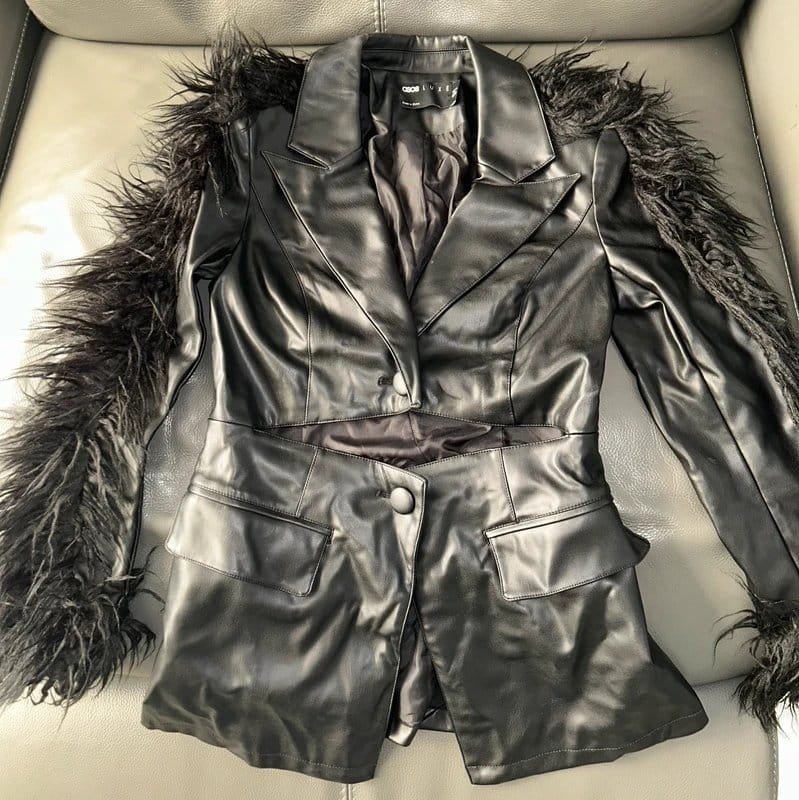 ASOS Black ‘cut out’ faux leather Blazer by ASOS Luxe Size 10 - 4