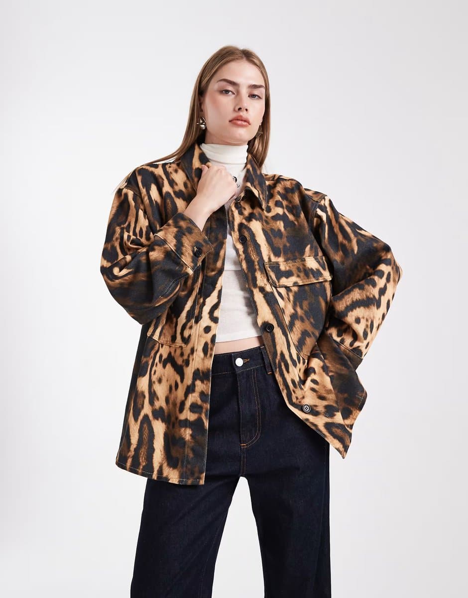 ASOS ASOS DESIGN denim overshirt in animal print co ord