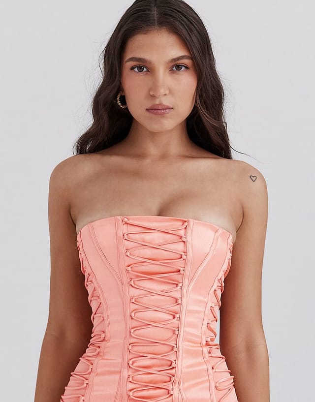 ASOS House of CB Sirena satin strapless mini dress in sorbet - 3