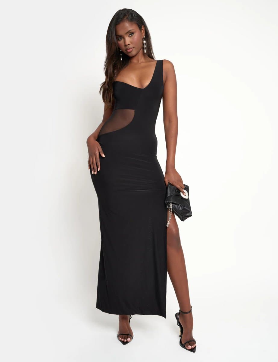 Public Desire Slinky Mesh Cut Out Maxi Dress Black