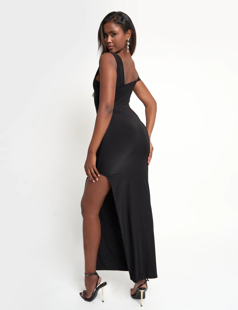 Public Desire Slinky Mesh Cut Out Maxi Dress Black - 3