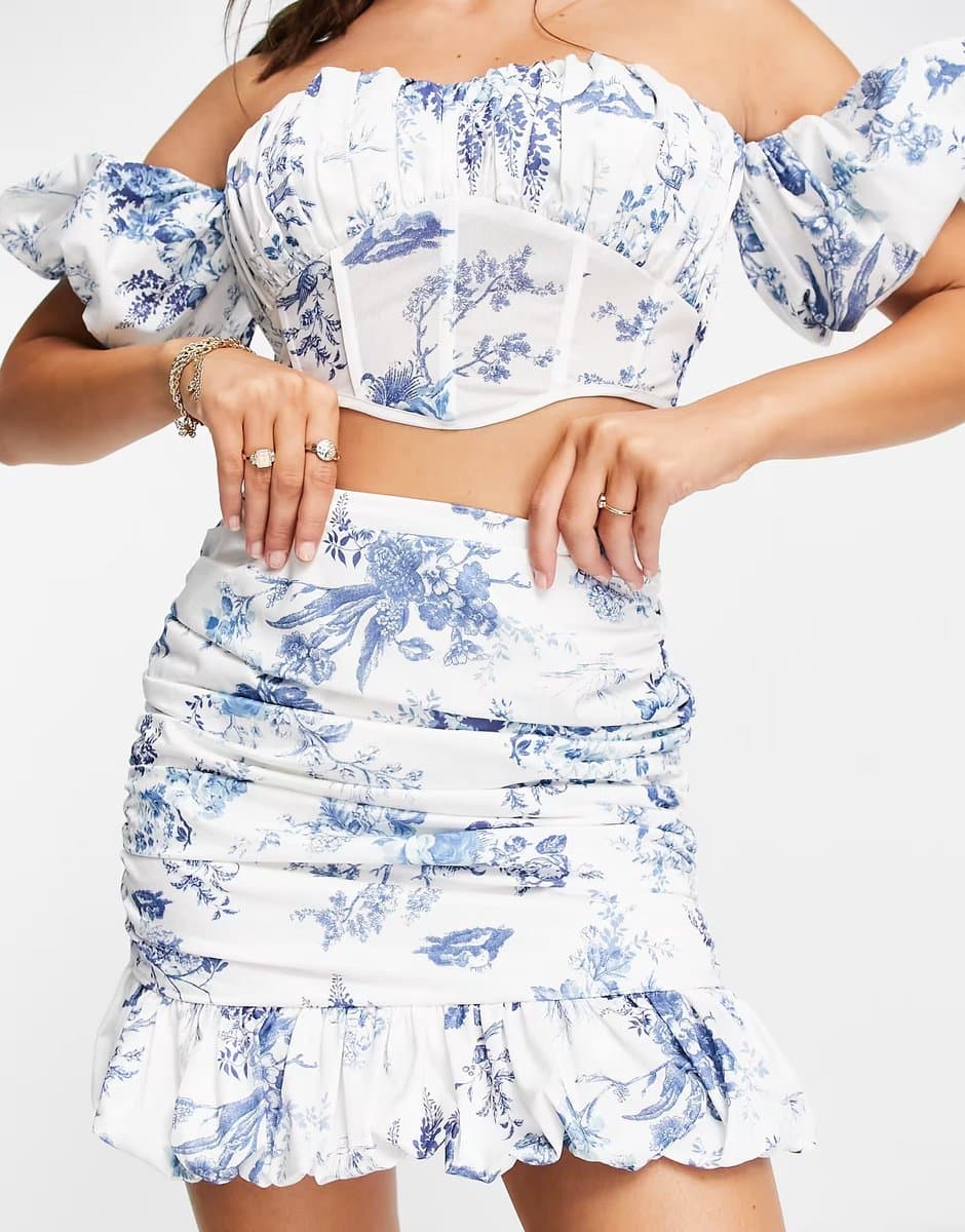 ASOS ASOS DESIGN co-ord ruched mini skirt in floral print