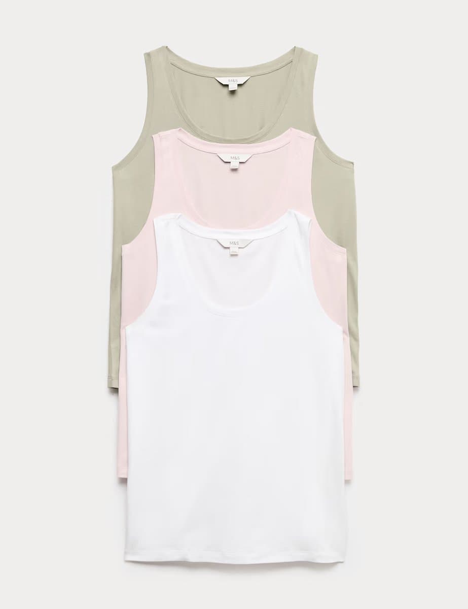 Marks & Spencer M&S Pure Cotton Vest Tops White Mix