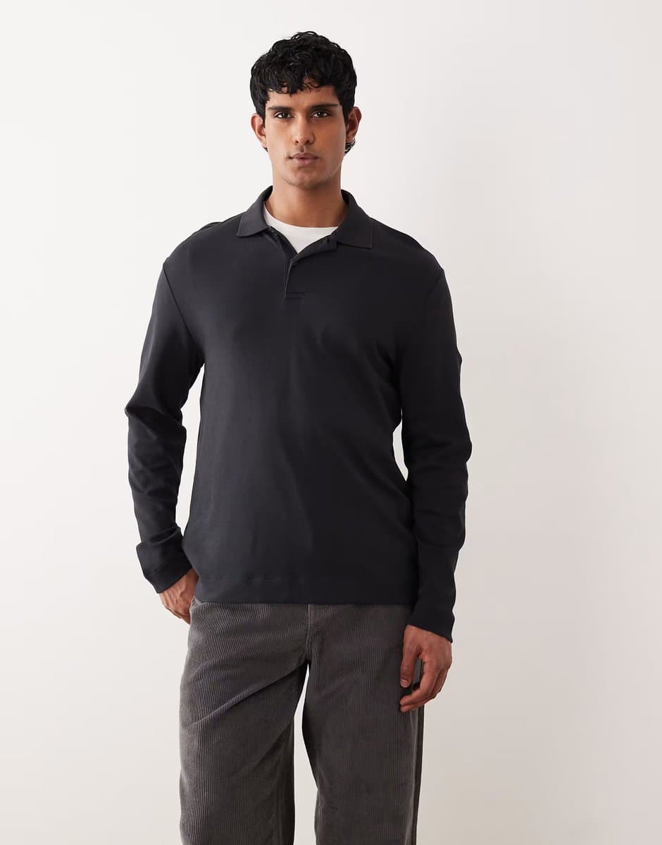ASOS Mango 100% cotton knitted polo top in navy