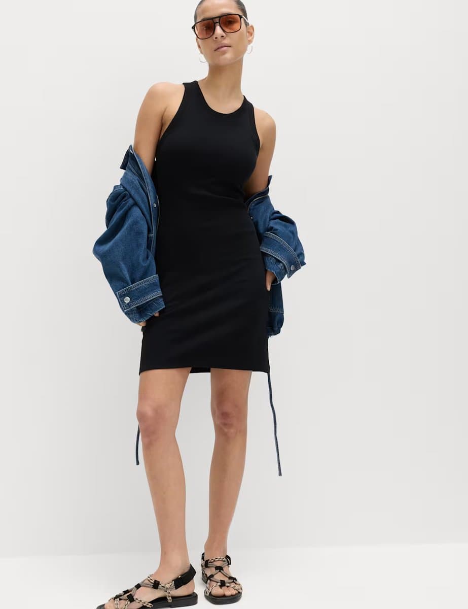 Marks & Spencer M&S Elegant Ribbed Mini Bodycon Dress in Black