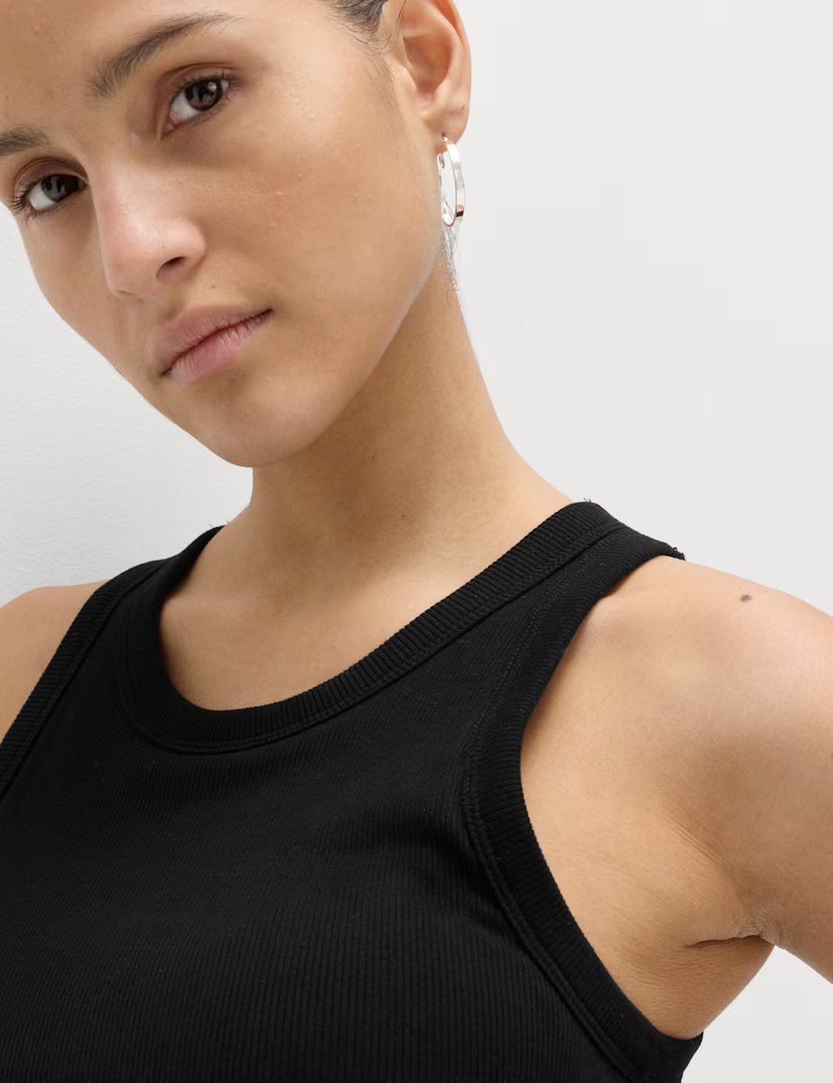 Marks & Spencer M&S Cotton Rich Ribbed Bra Insert Mini Bodycon Dress Black - 2