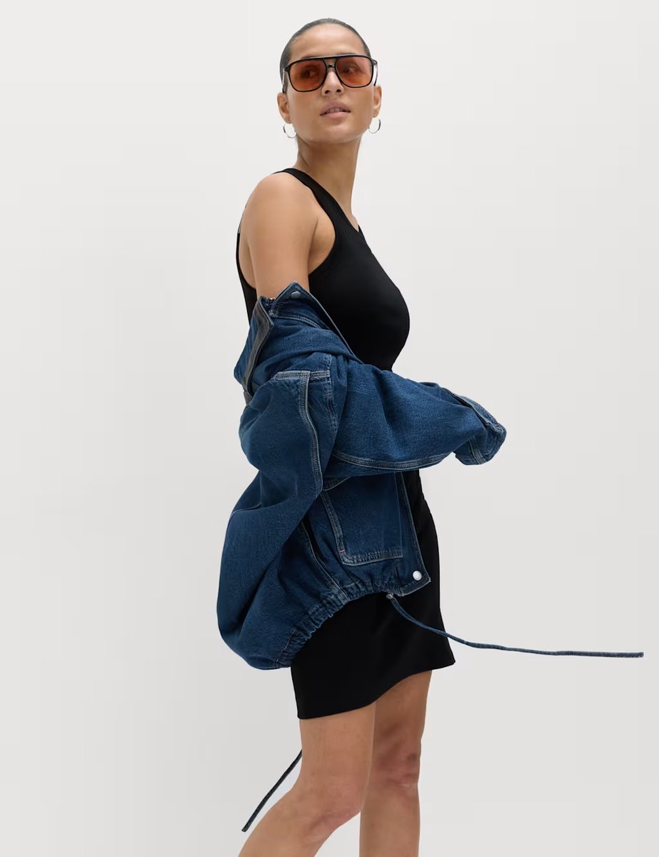 Marks & Spencer M&S Cotton Rich Ribbed Bra Insert Mini Bodycon Dress Black - 4