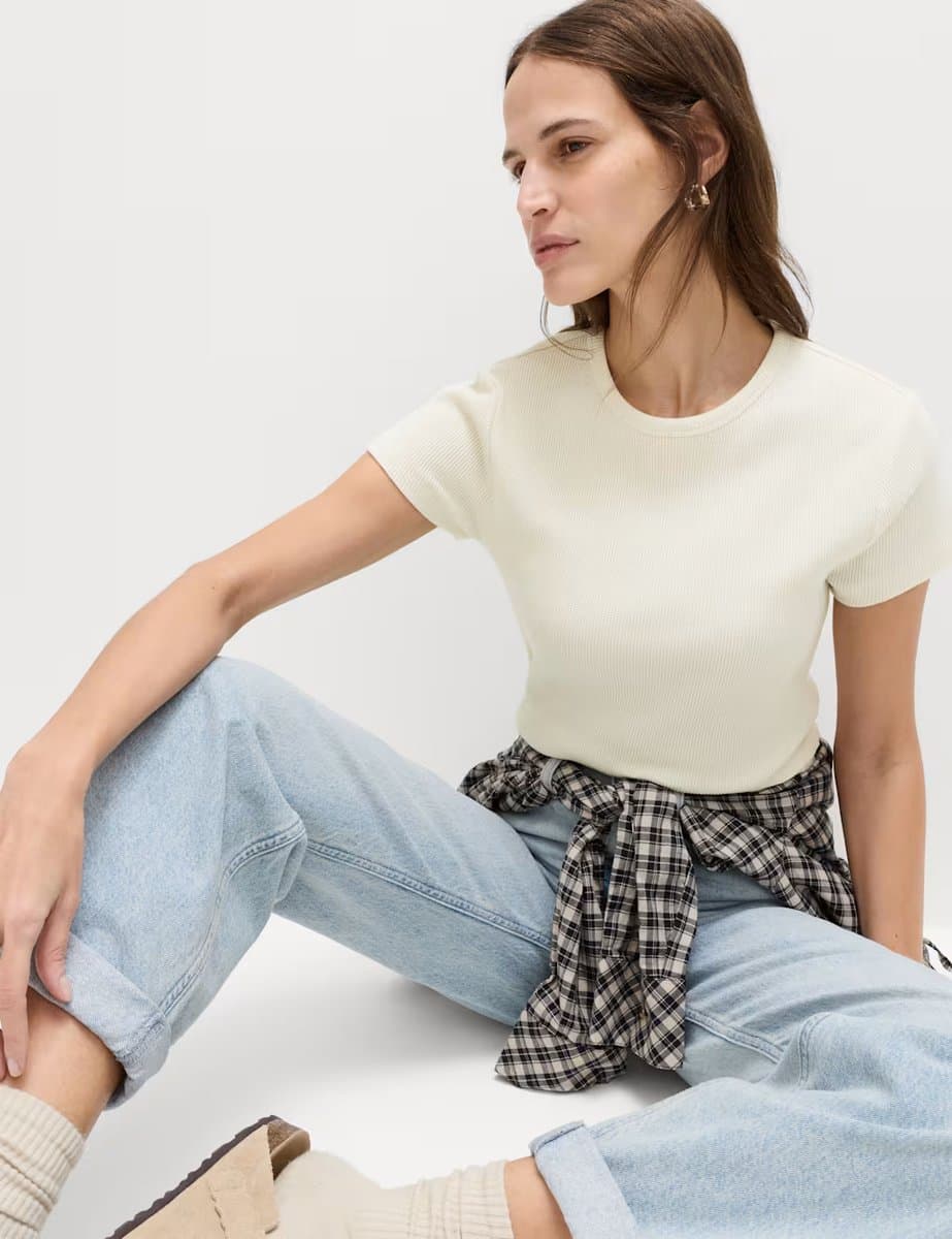 Marks & Spencer M&S Slim Fit Waffle T-Shirt in Ivory