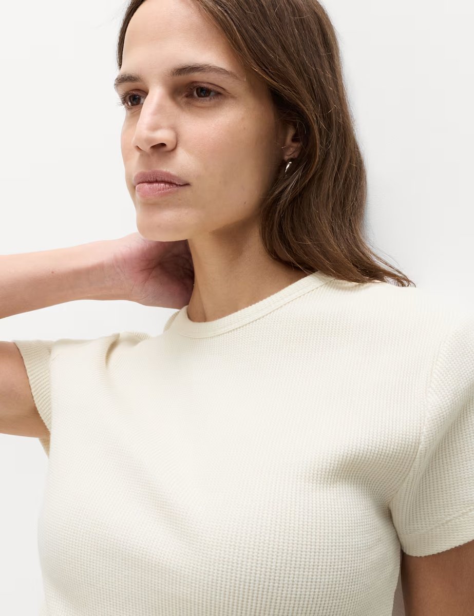 Marks & Spencer M&S Pure Cotton Waffle T-Shirt Ivory - 2