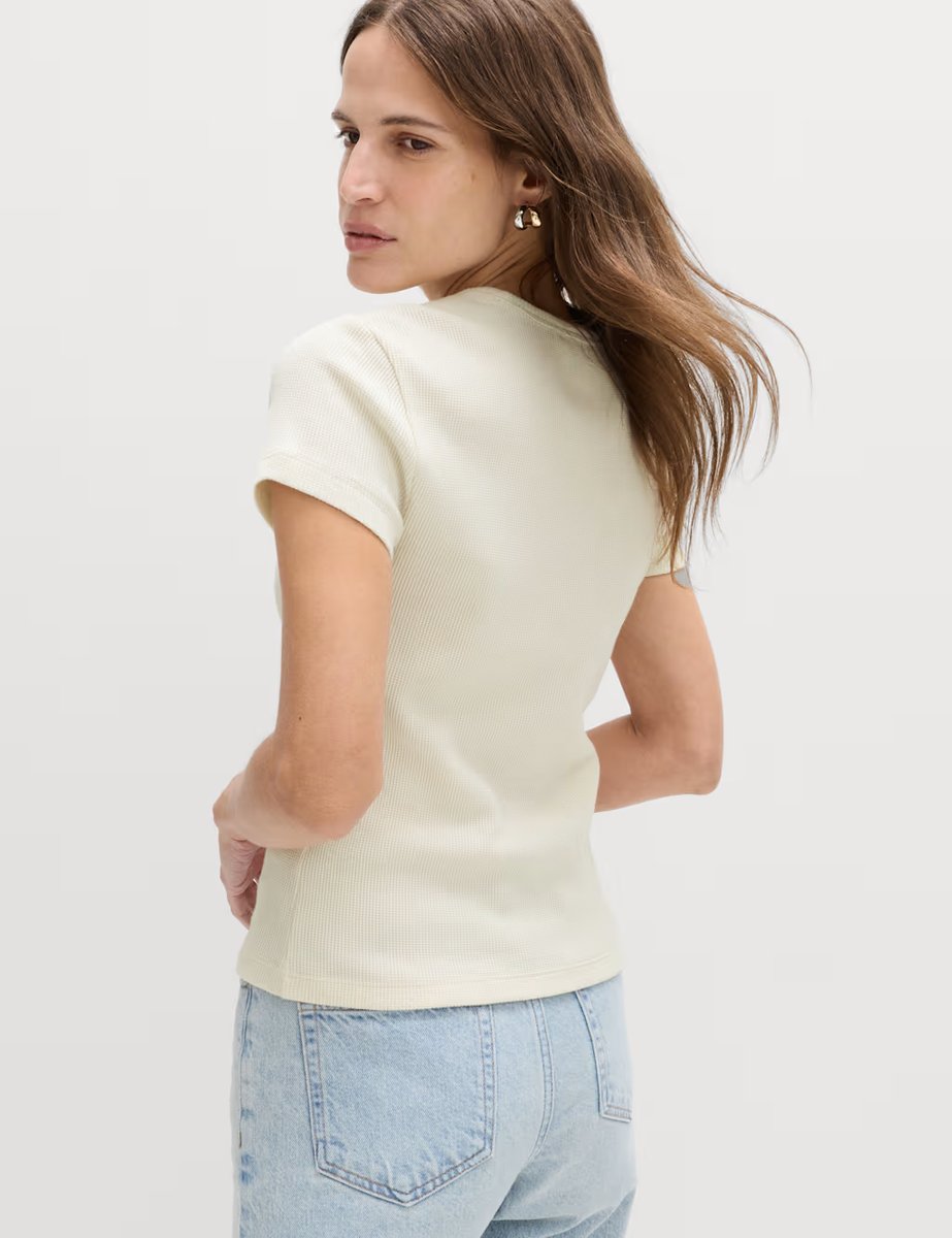 Marks & Spencer M&S Pure Cotton Waffle T-Shirt Ivory - 4