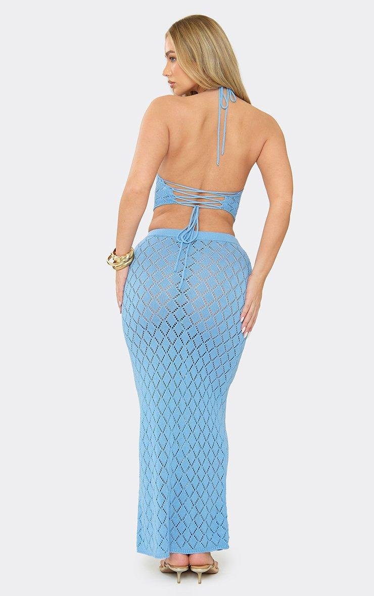 EGO Low Rise Maxi Skirt In Blue Crochet Knit, Women's Size UK L - 2