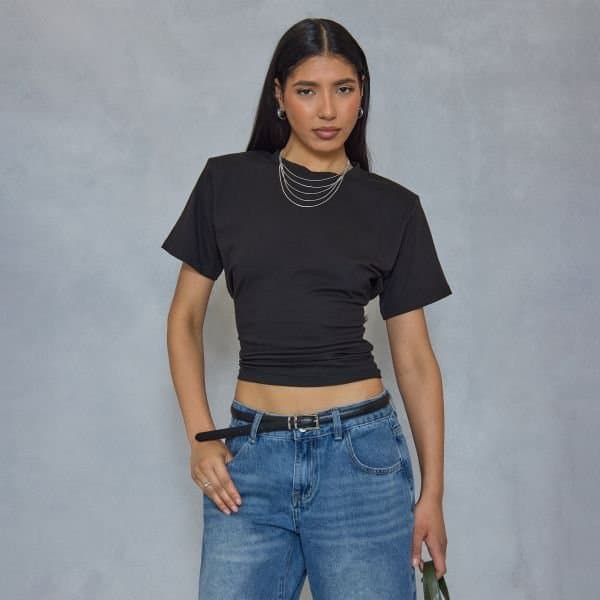 EGO EGO Black Short Sleeve Fitted T-Shirt with Shoulder Pads