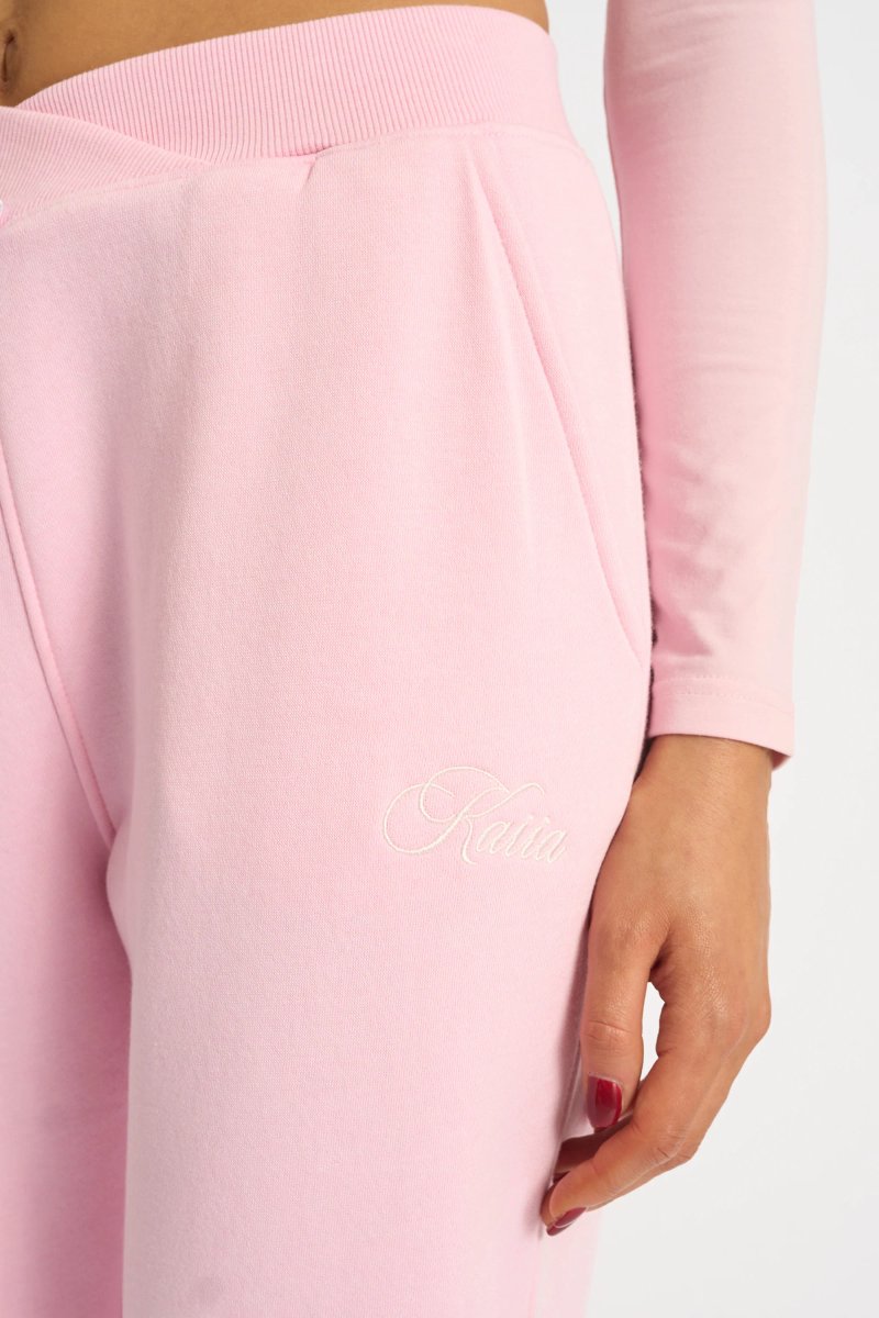Kaiia Kaiia Bow Detail Wide Leg Joggers Pink - 4