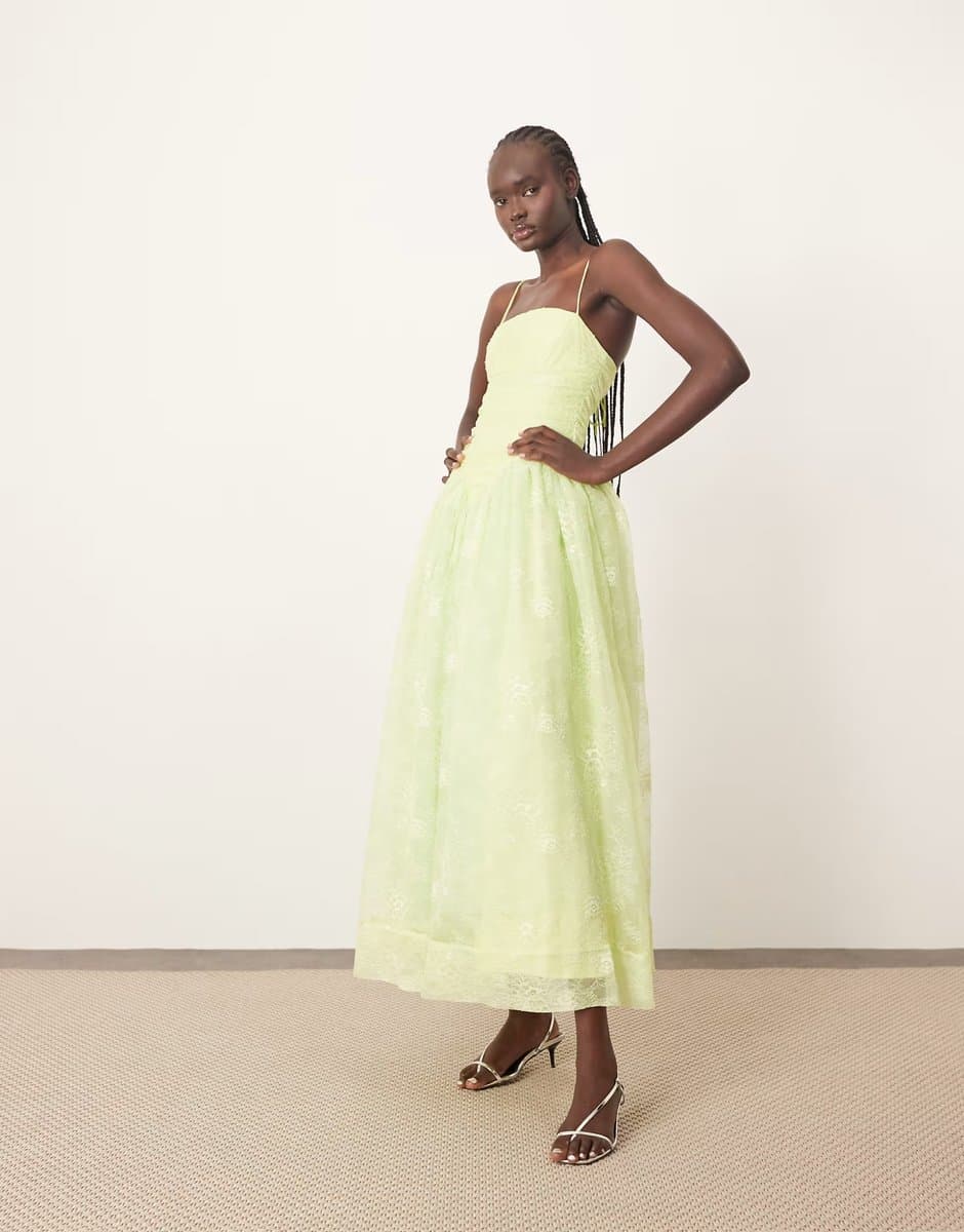 ASOS ARRANGE  lace corset detail midi dress with full skirt in apple green