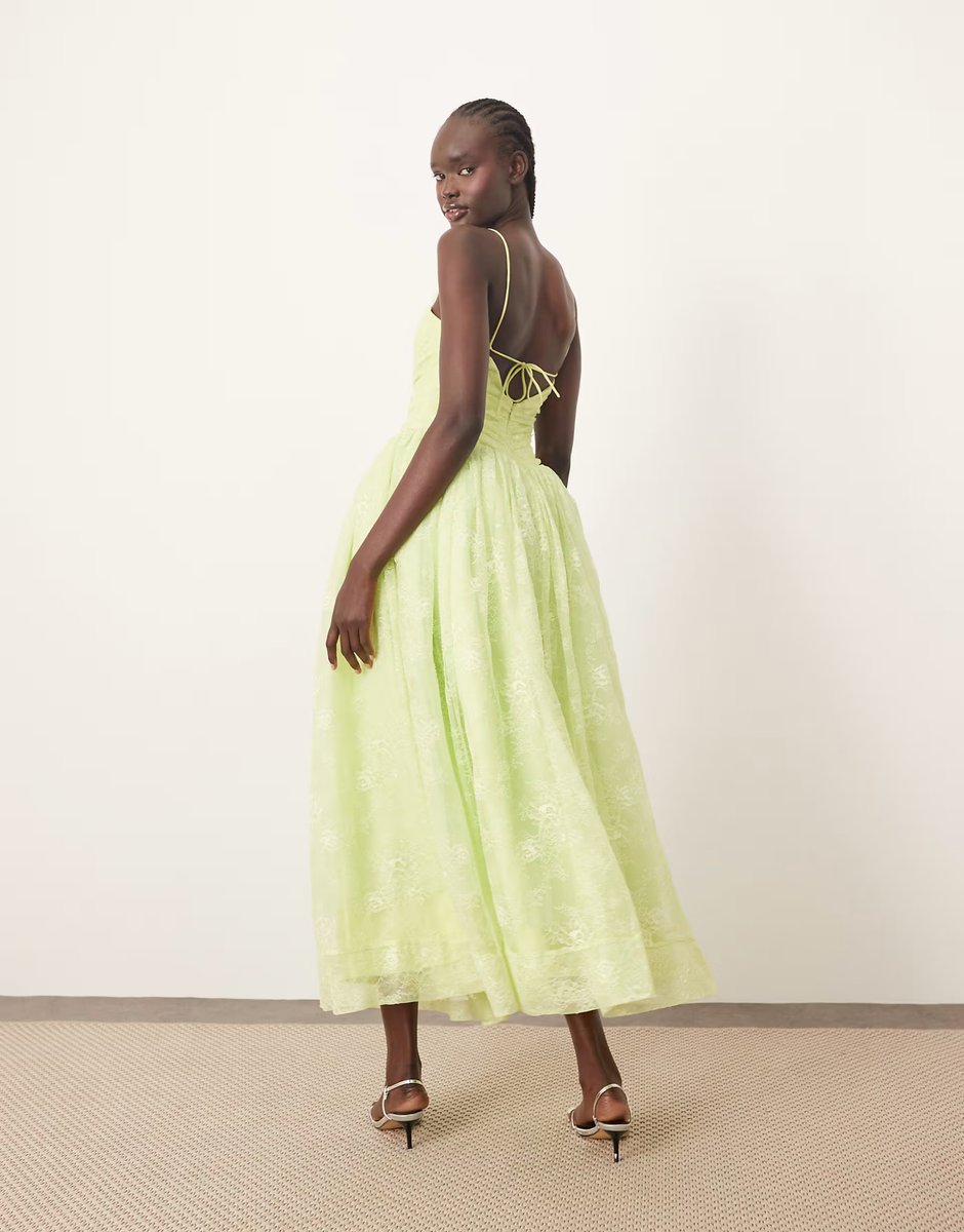 ASOS ARRANGE  lace corset detail midi dress with full skirt in apple green - 4