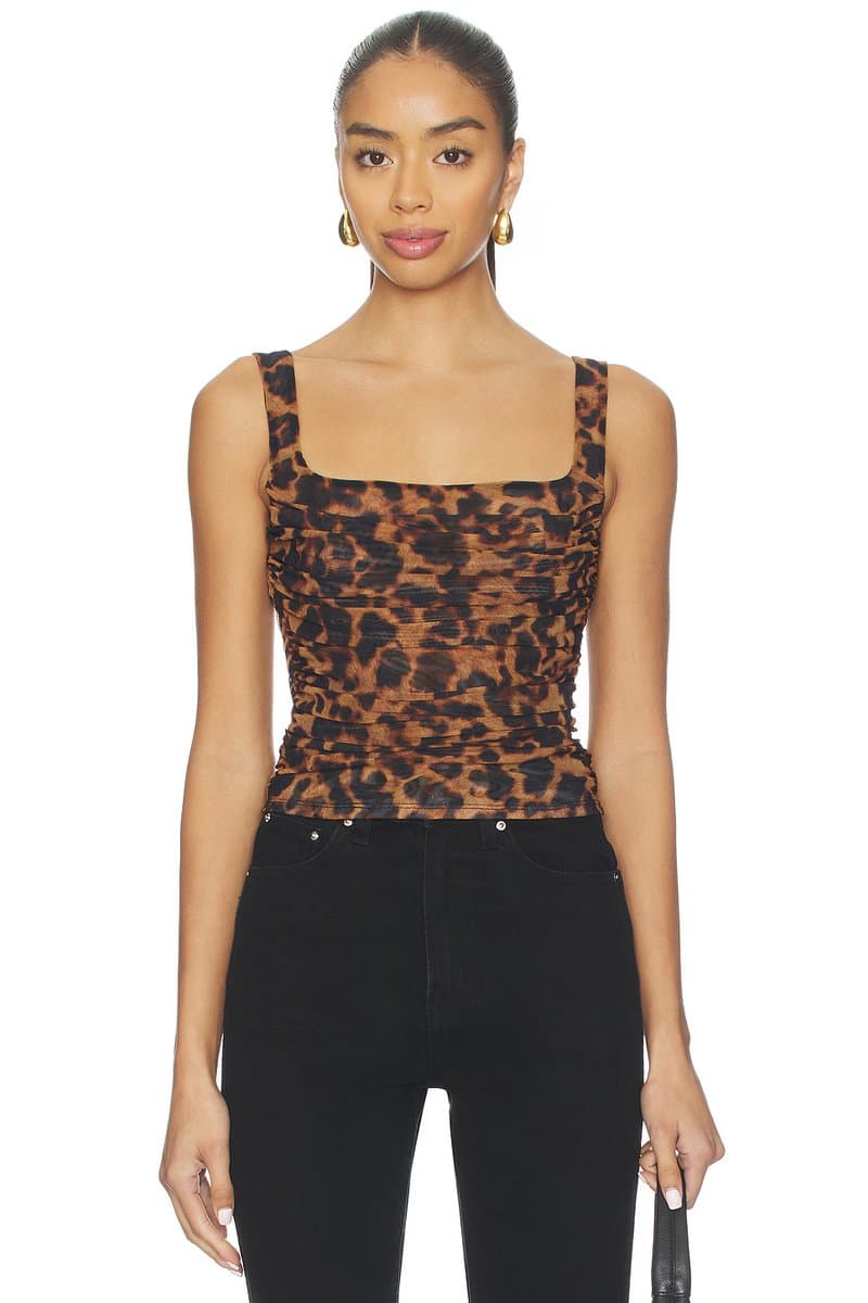 revolve Revolve Rasha Shirred Tank in Brown Multi Amur Leopard