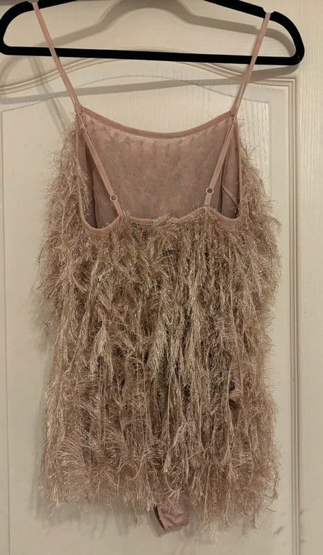 ASOS ASOS luxe faux feather low back cami body in mink - 2