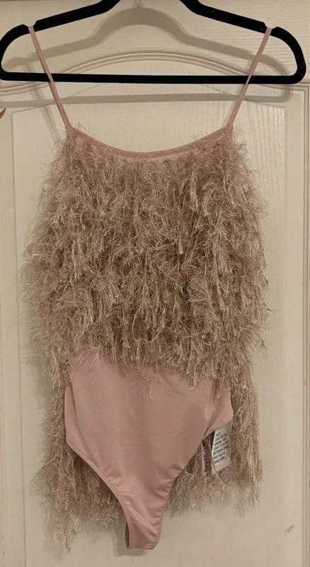 ASOS ASOS luxe faux feather low back cami body in mink - 3