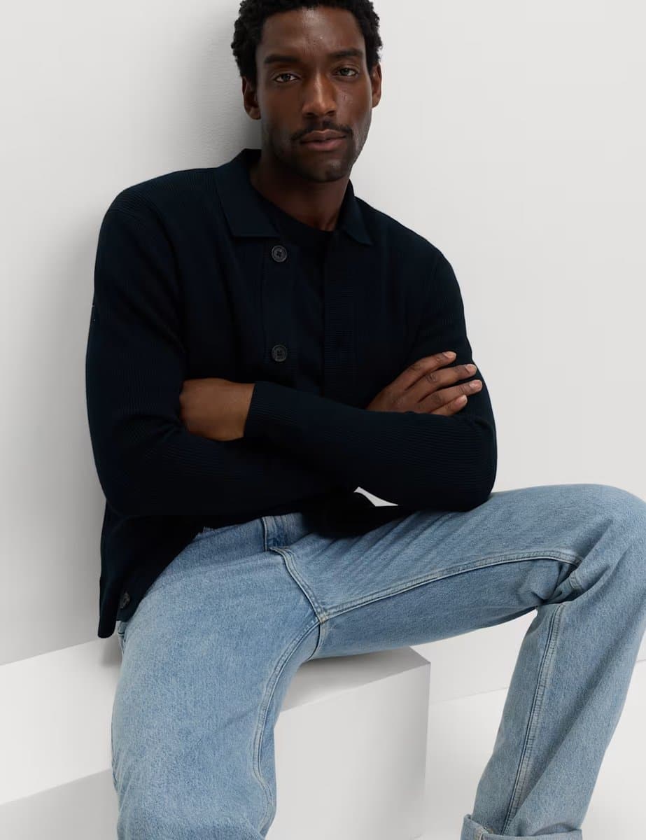 Marks & Spencer M&S Cotton Blend Knitted Jacket Dark Navy