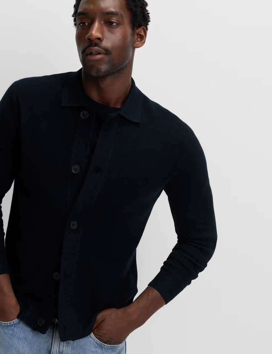 Marks & Spencer M&S Cotton Blend Knitted Jacket Dark Navy - 3