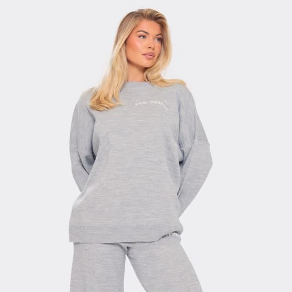 EGO Long Sleeve Ego Studio Oversized Jumper In Light Grey Knit, Women's Size UK Large L