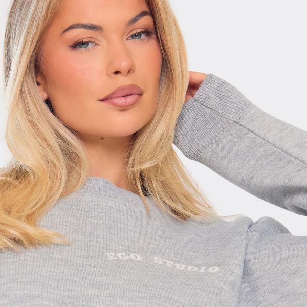 EGO Long Sleeve Ego Studio Oversized Jumper In Light Grey Knit, Women's Size UK Large L - 2
