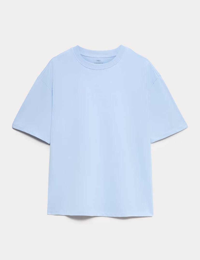 Marks & Spencer M&S Pure Cotton Oversized Midweight T-Shirt Powder Blue - 1